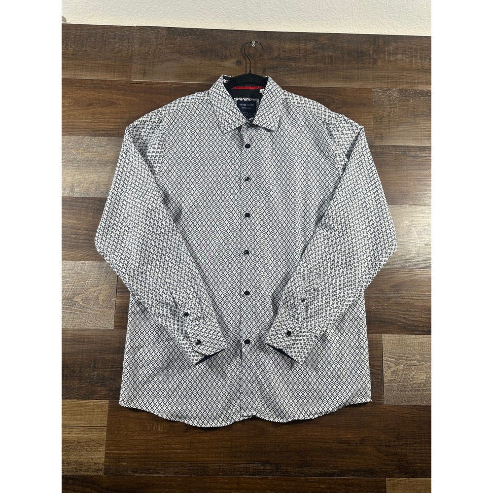 Silver Stone Collection Mens XL Modern Fit Geometric Diamond Button Down Shirt